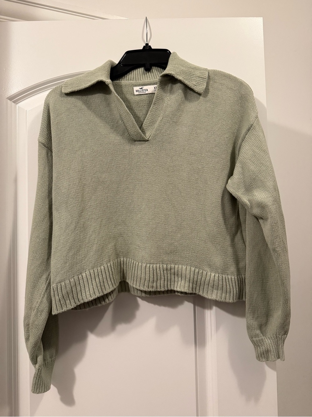 Hollister Sage Green Collared V-Neck Knit Sweater
